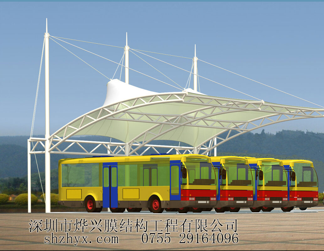 【膜結(jié)構(gòu)工廠促銷】中巴、大巴膜結(jié)構(gòu)車棚